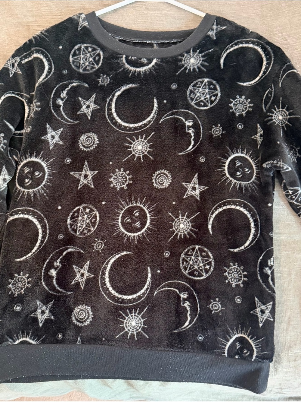 Whimsigoth Black Celestial Moon & Sun Print Plush Pullover - Picture 2 of 8